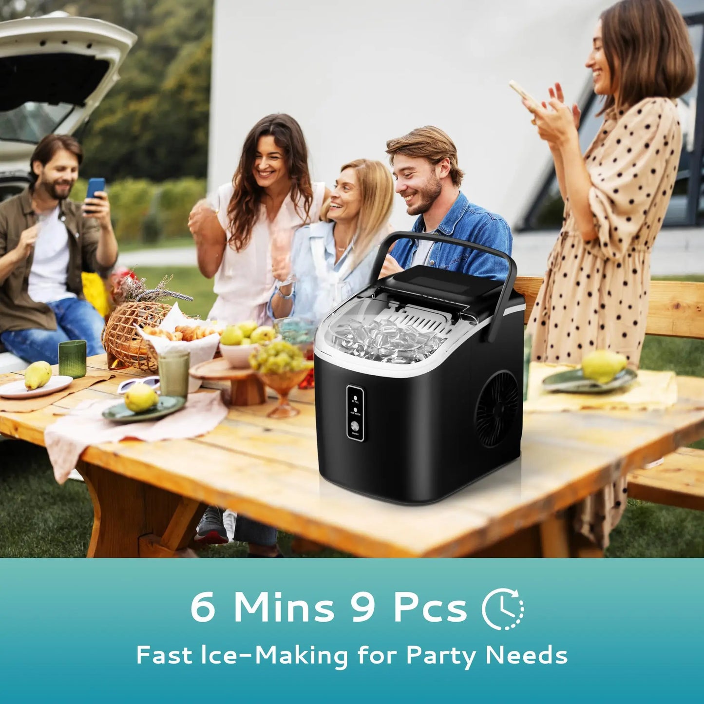ICYGLEE Portable Ice Maker – 26.5lbs/Day, 9 Cubes in 6 Mins with Auto-Cleaning for Home & Camping