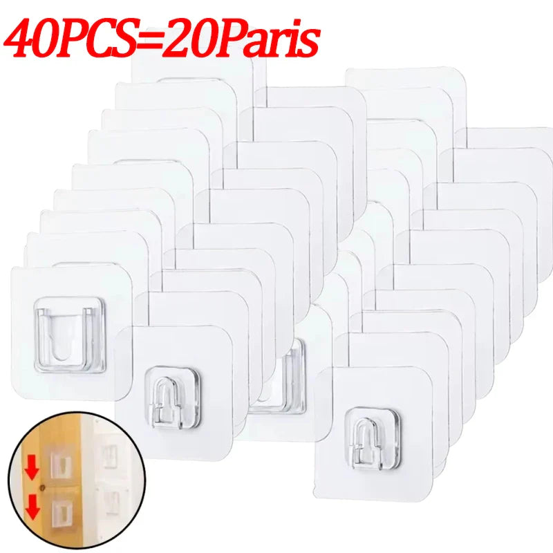 Double-Sided Adhesive Wall Hooks — Strong Transparent Suction Cup Hangers for Kitchen & Bathroom Storage, Plug & Socket Holders