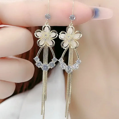 Pearl Moon Asymmetric Earrings - Butterfly Flower Zircon Drop Jewelry for Women Weddings