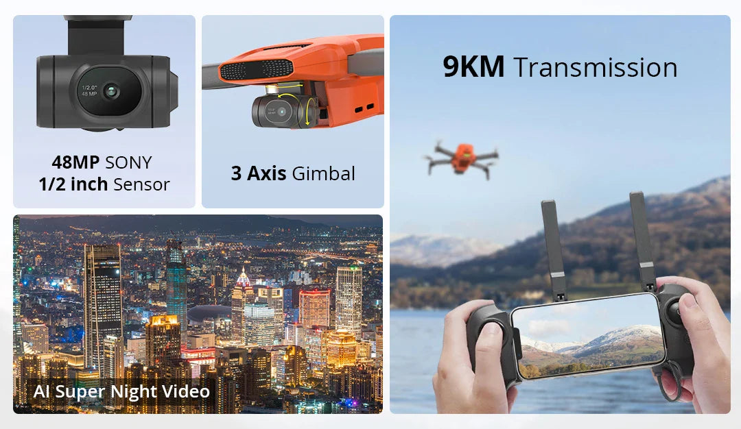 FIMI MINI 3 Drone – 4K 60FPS AI Super Night Video, 9KM Range, 3-Axis Gimbal, 249g Ultralight Smart Tracking Pro Drone