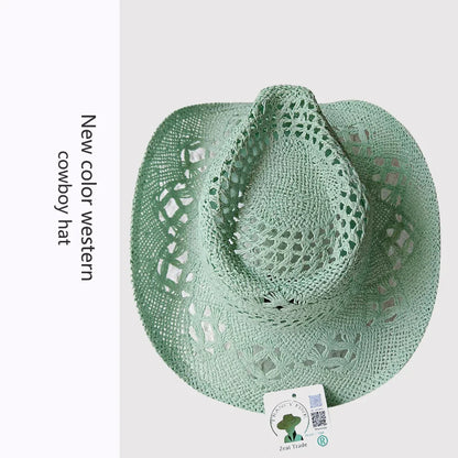 Melesh Western Women's Mint Green Cowboy Hat – Straw, Wide Brim, Plasticity Strong for Sunshine & Beach Wear