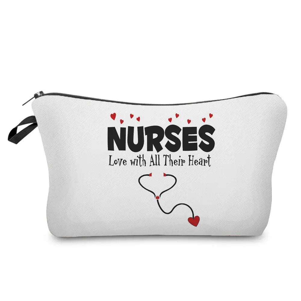 Organizer Toiletry Kit - Cartoon Letter Print Cosmetic Bag for Nurses, Doctors, Travel Makeup Bag, Women's Pencil Case Gift