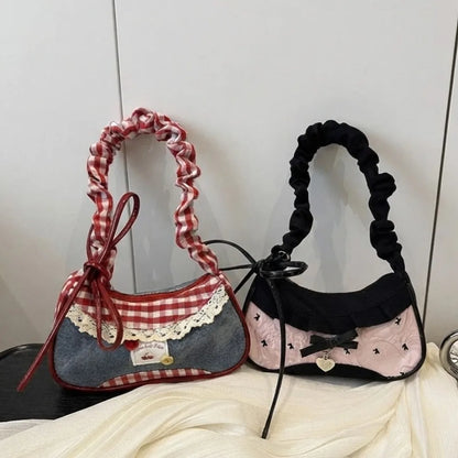 Grid Mini Handbag - Adjustable Strap Handheld Crossbody Commuter Underarm Shoulder Bag