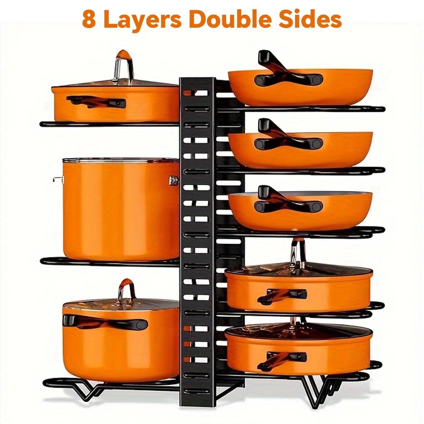 8-Tier Metal Pot Rack Organizer – Durable Space-Saving Cabinet Holder for Pots, Pans & Lids