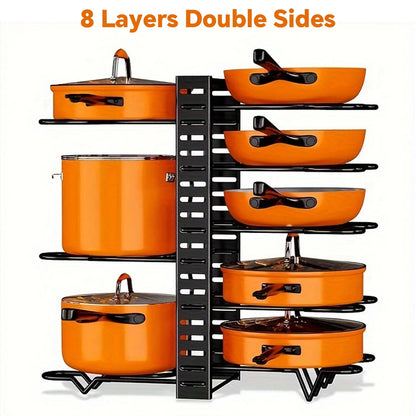 8-Tier Metal Pot Rack Organizer – Durable Space-Saving Cabinet Holder for Pots, Pans & Lids