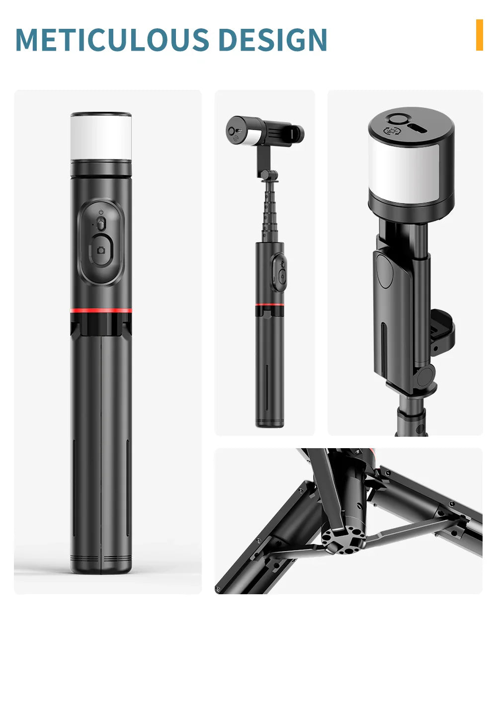 Roreta Portable Wireless Bluetooth Selfie Stick Tripod with Fill Light – Telescopic for iPhone 13, Huawei, Xiaomi & Android Phones
