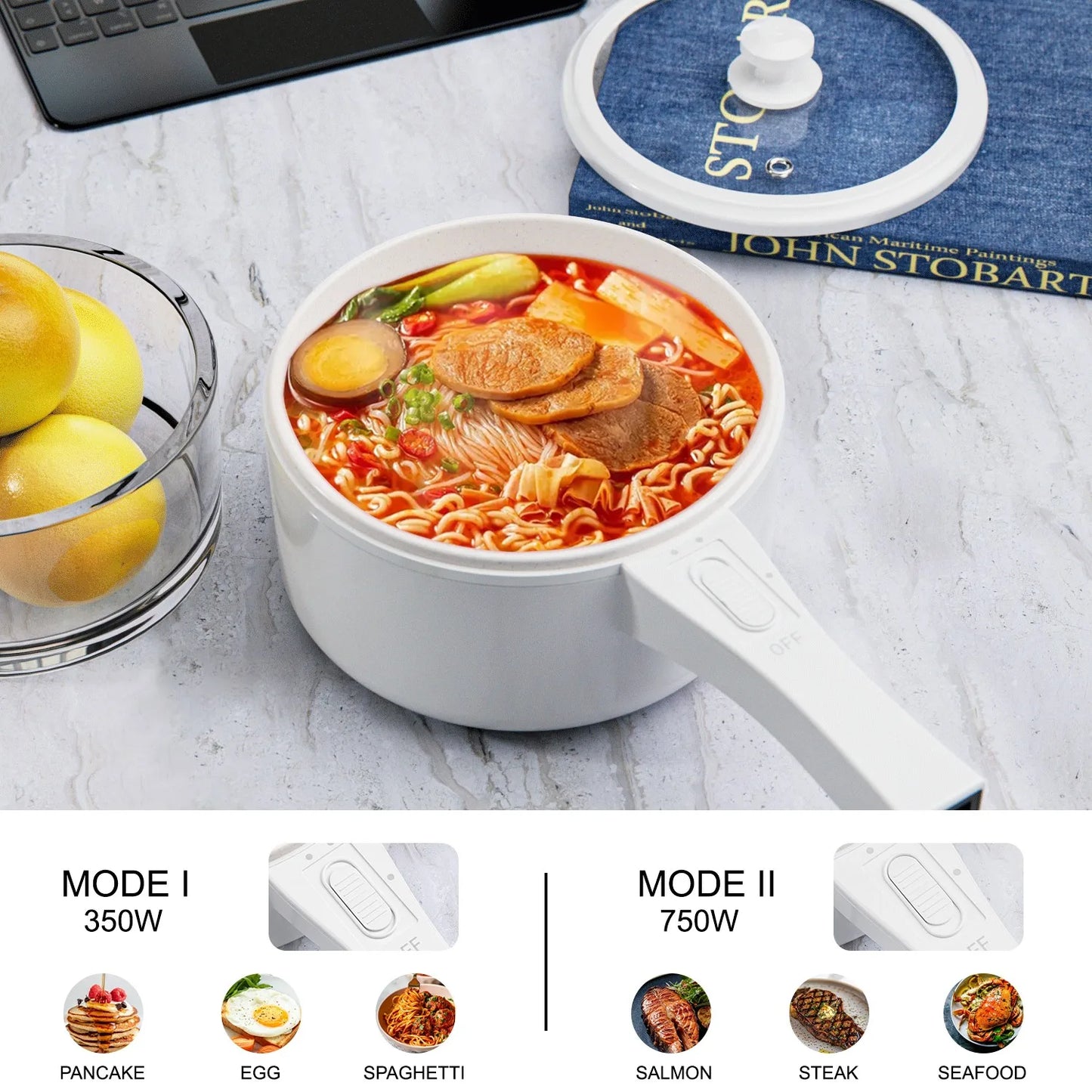 Electric Hot Pot with Steamer | 1.5L Non-Stick Frying Pan for Noodles, Soup, Steak & Adjustable Power