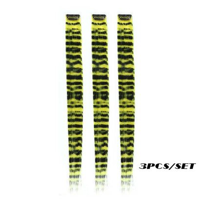3-Piece Colorful Stripe Hair Extensions - Long Straight Synthetic Clip-In Hair Pieces for Parties & Halloween