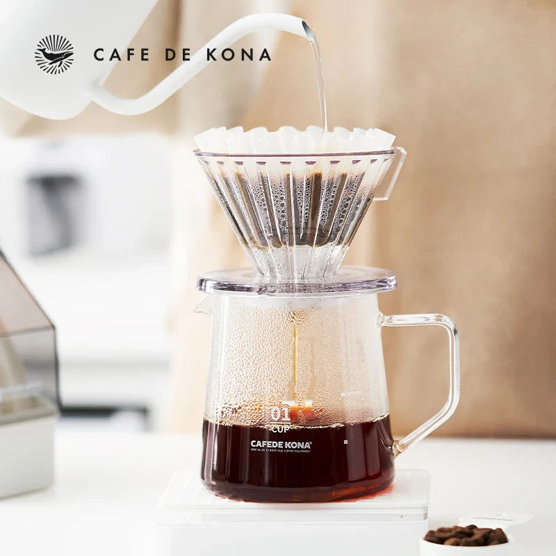 Cafe De Kona Glass Cone Coffee Dripper Brewer, Balance Wave Brewing Optimizer Compatible with Conical Paper Filter Pour Over System