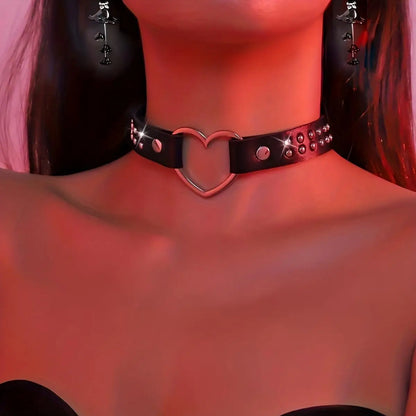 Y2K Punk Gothic Heart Stud PU Leather Choker Necklace — Sexy Everyday Jewelry for Women