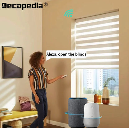 Decopedia Custom Zebra Blinds – Day & Night Blackout Roller Shades with Square Valance for Windows & Sliding Doors
