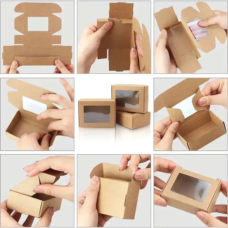 20/30/50PCS Kraft Paper Candy Boxes – Transparent PVC Window Gift Packaging for Soap, Wedding, Christmas, Baby Shower & Chocolate