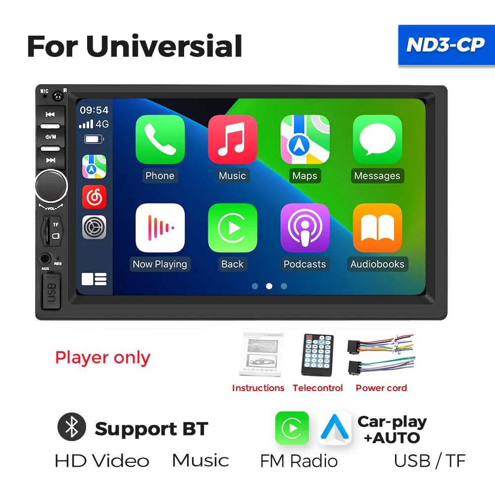 Navifly 7-Inch HD Touchscreen Car Multimedia Player – Universal 2 DIN, CarPlay, FM, Bluetooth for Toyota, Honda, VW, Corolla, Camry, Rav4