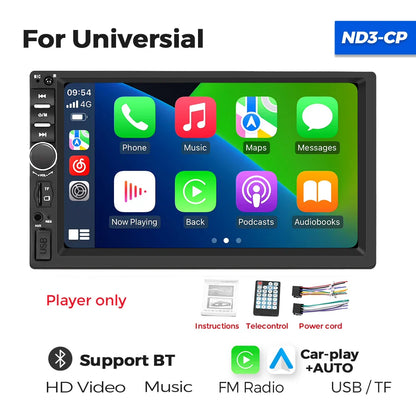 Navifly 7-Inch HD Touchscreen Car Multimedia Player – Universal 2 DIN, CarPlay, FM, Bluetooth for Toyota, Honda, VW, Corolla, Camry, Rav4