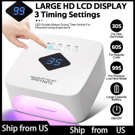 Rechargeable UV LED Nail Lamp Dryer – Smart HD Display for Fast Drying & Curing All Gel Nail Polish