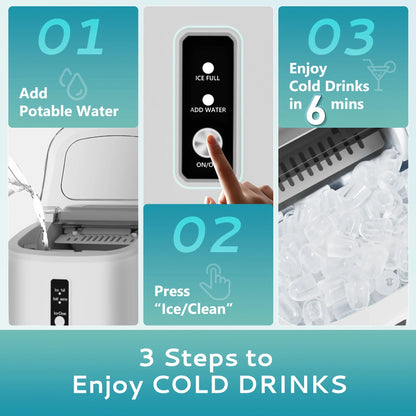 SIMZLIFE Portable Ice Maker Machine – 26.5lbs/Day, 9 Cubes in 6 Mins with Auto-Cleaning & Scoop