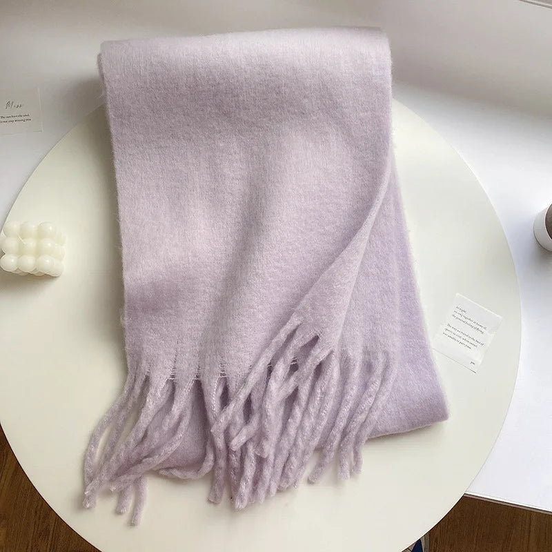 Luxury Cashmere Scarf for Women - Thickened Warm Shawl with Classic Tassels, Soft Solid Color Wrap for Autumn and Winter