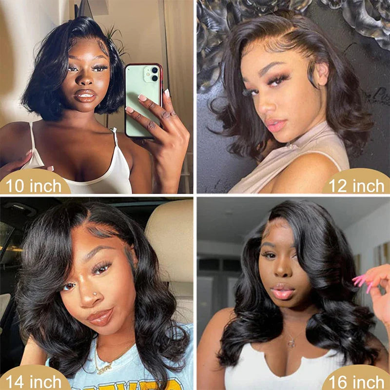 Body Wave Short Bob Wig – 180% Density 13x4 Lace Front 16 Inch Human Hair, Pre-Plucked with Baby Hair, 100% Brazilian Remy