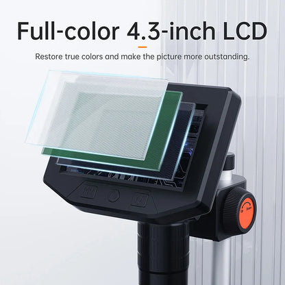 4.3 Inch LCD Digital Microscope | 1080P, 50-1000x Zoom Stereo Camera for Electronics Repair & PCB Inspection