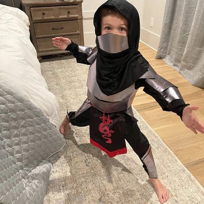 2025 Kids Dragon Ninja Costume – Silver Ninja Halloween Cosplay Outfit for Boys