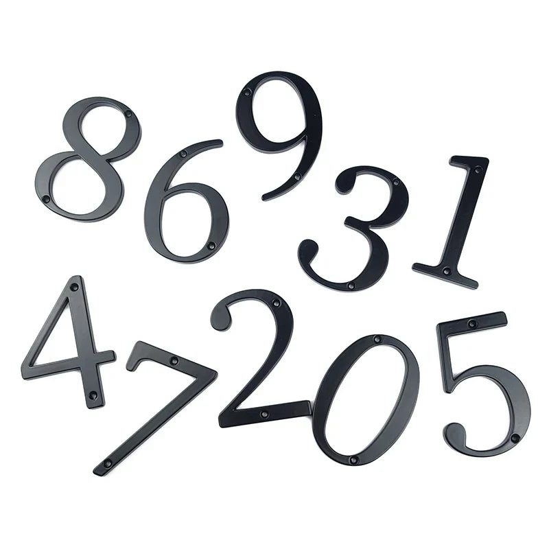 Black 101mm House Numbers - Modern Zinc Alloy Door & Mailbox Address Signs with Screws