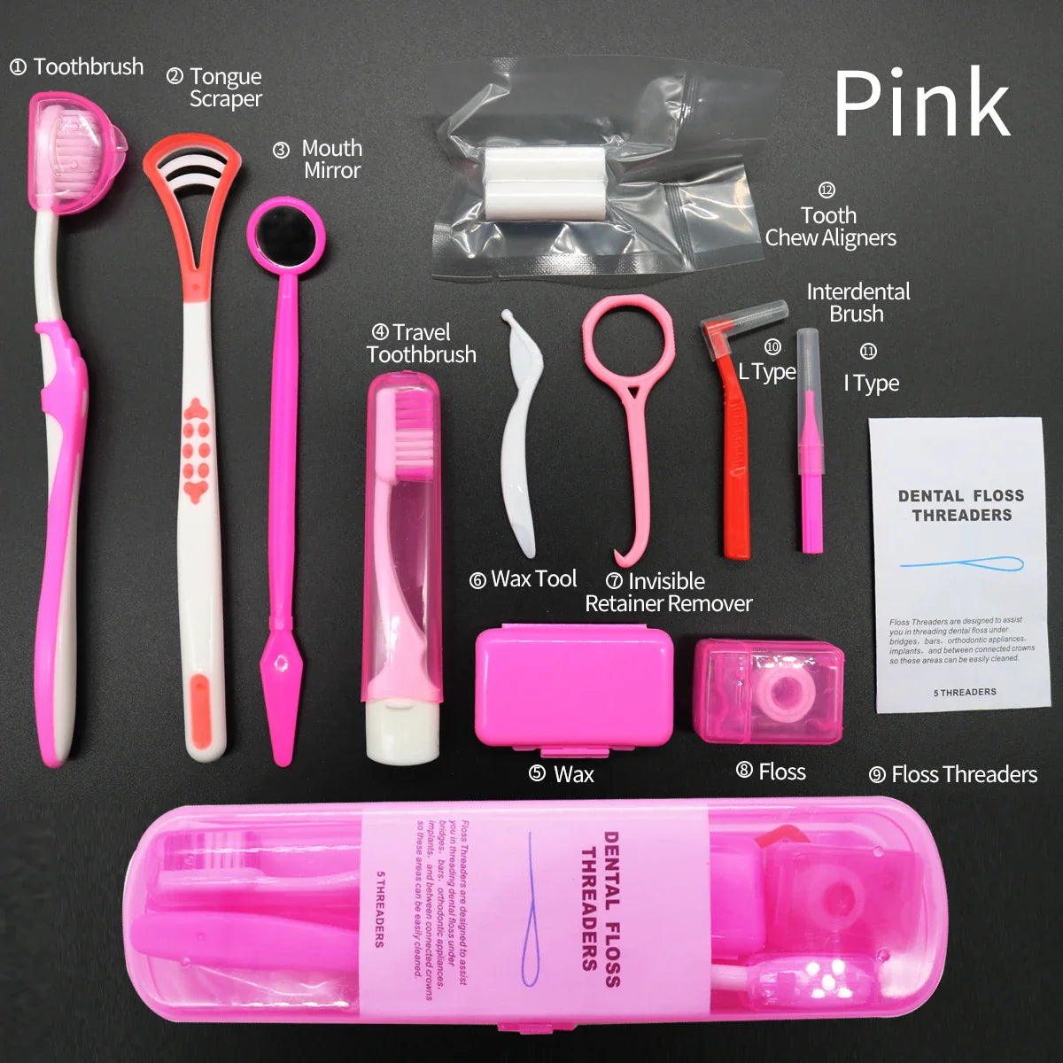 12PCS Orthodontic Oral Care Kit – Teeth Cleaning & Dental Hygiene Tools