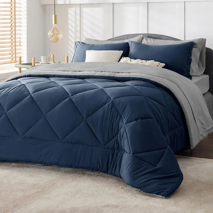 Bedsure Reversible Comforter Set – Queen Bed-in-a-Bag with Sheets & Pillowcases, Twin to King Size