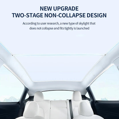 2PCS Car Roof Sunshade Set for Tesla Model 3/Y (Highland & Juniper) – Front & Rear Glass Roof Skylight Ice Cloth Buckle Sun Protection Covers