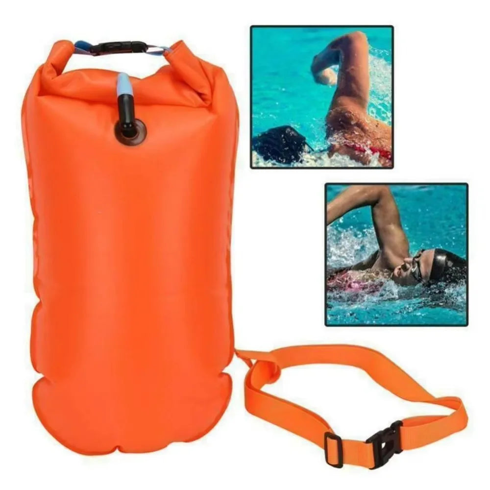 Inflatable Swimming Buoy Tow Float – Double Air Bag with Waist Belt, Dry Bag for Water Sports & Swimming Storage