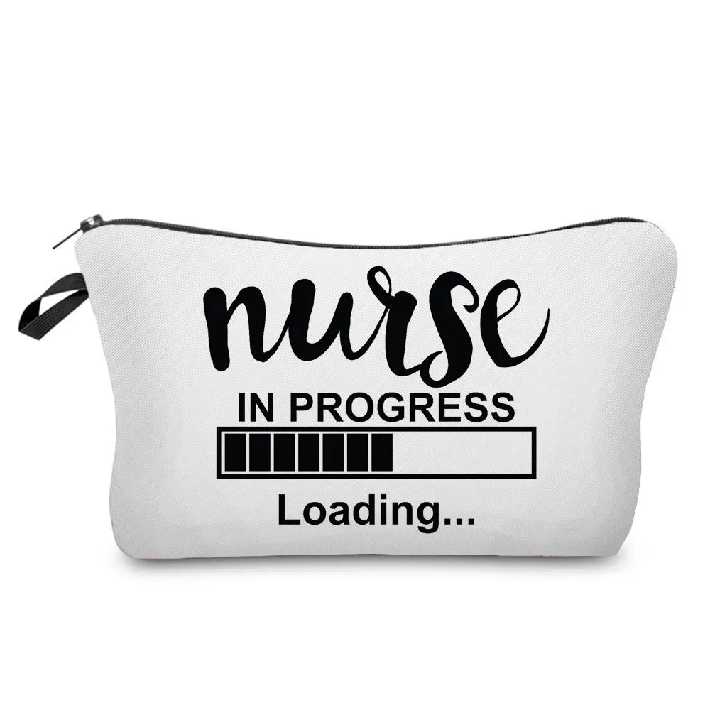 Organizer Toiletry Kit - Cartoon Letter Print Cosmetic Bag for Nurses, Doctors, Travel Makeup Bag, Women's Pencil Case Gift