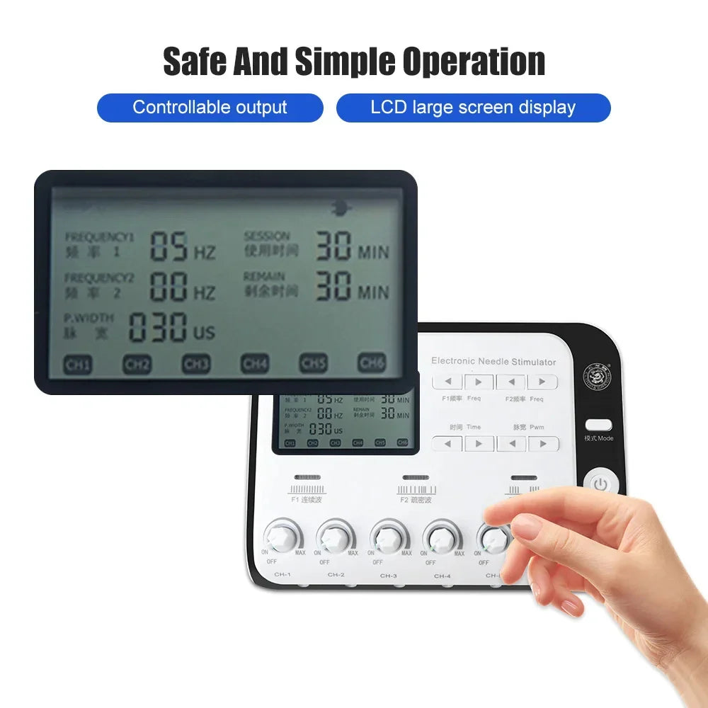 6-Output Channel TENS Muscle Electrostimulator - Physiotherapy Body Massager, Electroacupuncture Needle Patch Machine