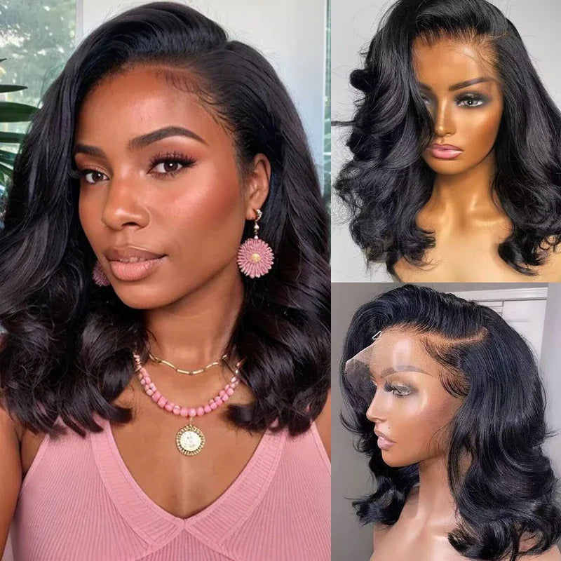 Body Wave Short Bob Wig – 180% Density 13x4 Lace Front 16 Inch Human Hair, Pre-Plucked with Baby Hair, 100% Brazilian Remy