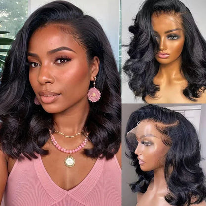 Body Wave Short Bob Wig – 180% Density 13x4 Lace Front 16 Inch Human Hair, Pre-Plucked with Baby Hair, 100% Brazilian Remy