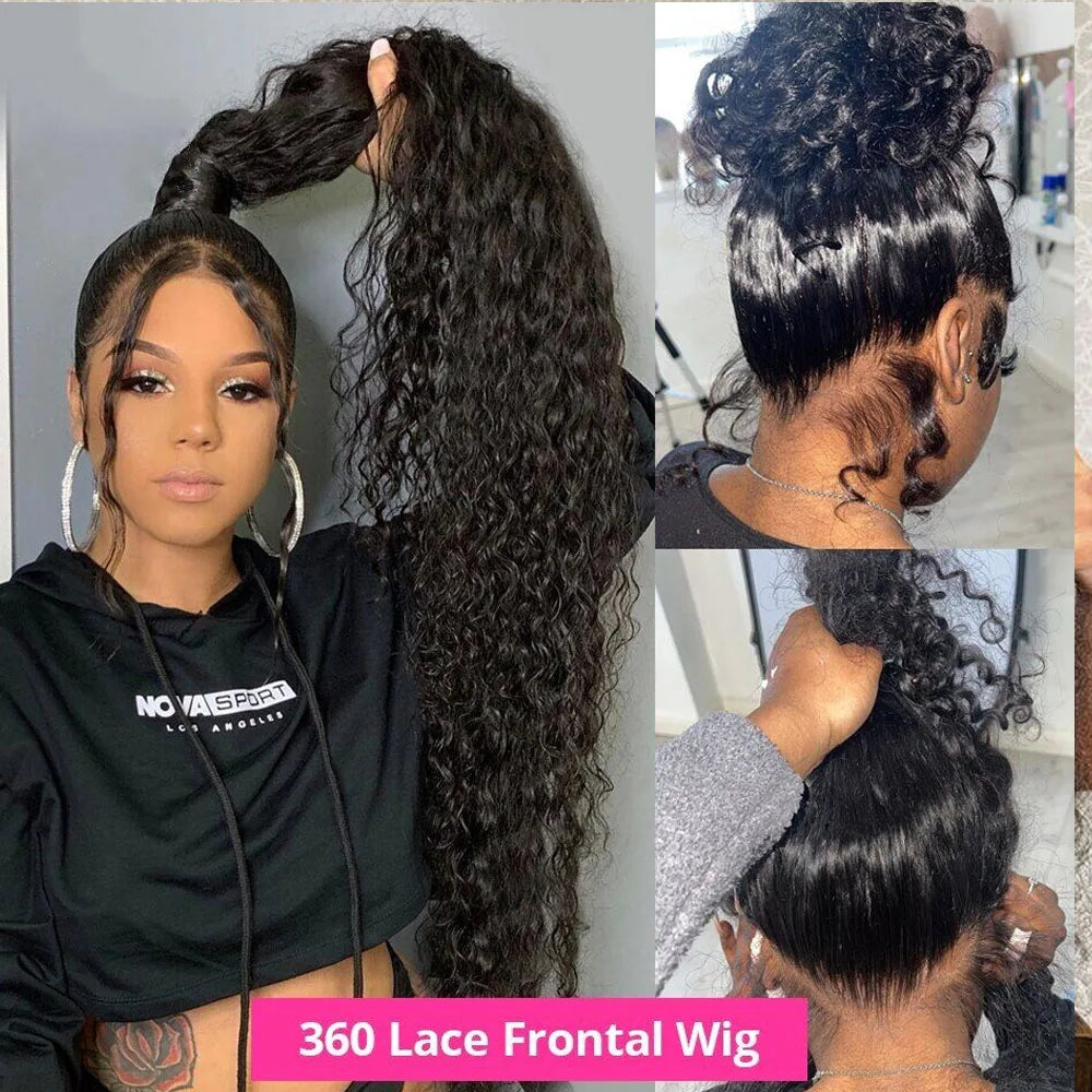 250 Density Deep Curly Wave 360 HD Lace Front Human Hair Wig – Water Wave 13x6 Lace Frontal Glueless Wig, 100% Human Hair