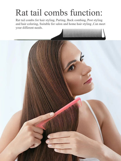 Pro Pointed Tail Comb – Anti-Static Hair Styling Brush, Steel Needle Pin Rat Tail Comb for Salon & Barber Accessories