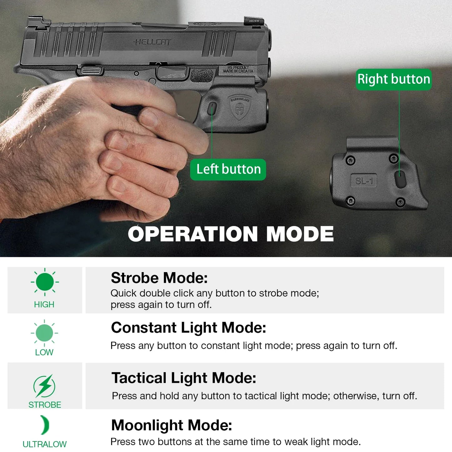 Mini Gun Light for Springfield Hellcat – 150 Lumen Compact Handgun Flashlight for Concealed Carry SL1