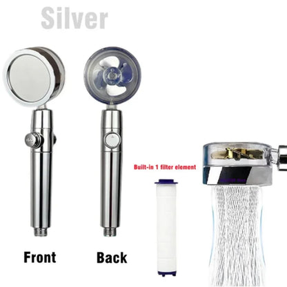 360° Rotation Turbo Fan Shower Head – High Pressure, Water-Saving Adjustable Spray with Filters for Bathroom Accessories