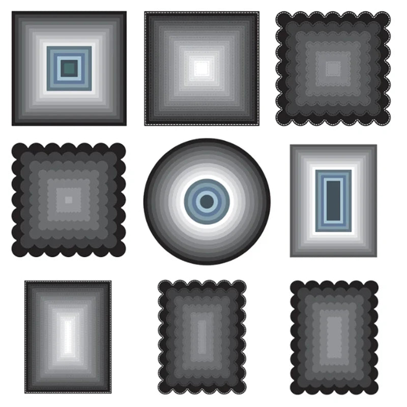 New Metal Cutting Dies for Scrapbook - Layer Frames in Rectangle, Square, Circle, Oval, Heart, Star Shapes - Background Stencils for Card Making