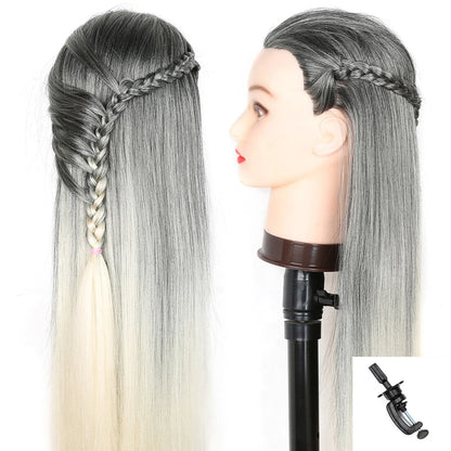 Mannequin Head with Long Synthetic Hair – Hairdresser Training Doll for Braiding & Styling Practice