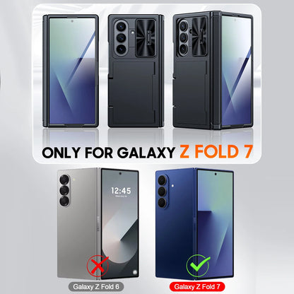 Samsung Galaxy Z Fold 7 Case – Black Shockproof Silicone Wallet with RFID Card Holder, Hinge & Camera Protection
