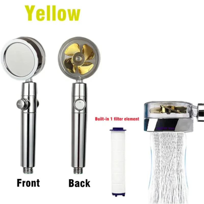 360° Rotation Turbo Fan Shower Head – High Pressure, Water-Saving Adjustable Spray with Filters for Bathroom Accessories