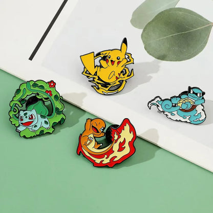 MINISO 4-Pcs Cartoon Pokémon Enamel Brooches — Cute Animated Character Pins for Women’s Bags & Accessories
