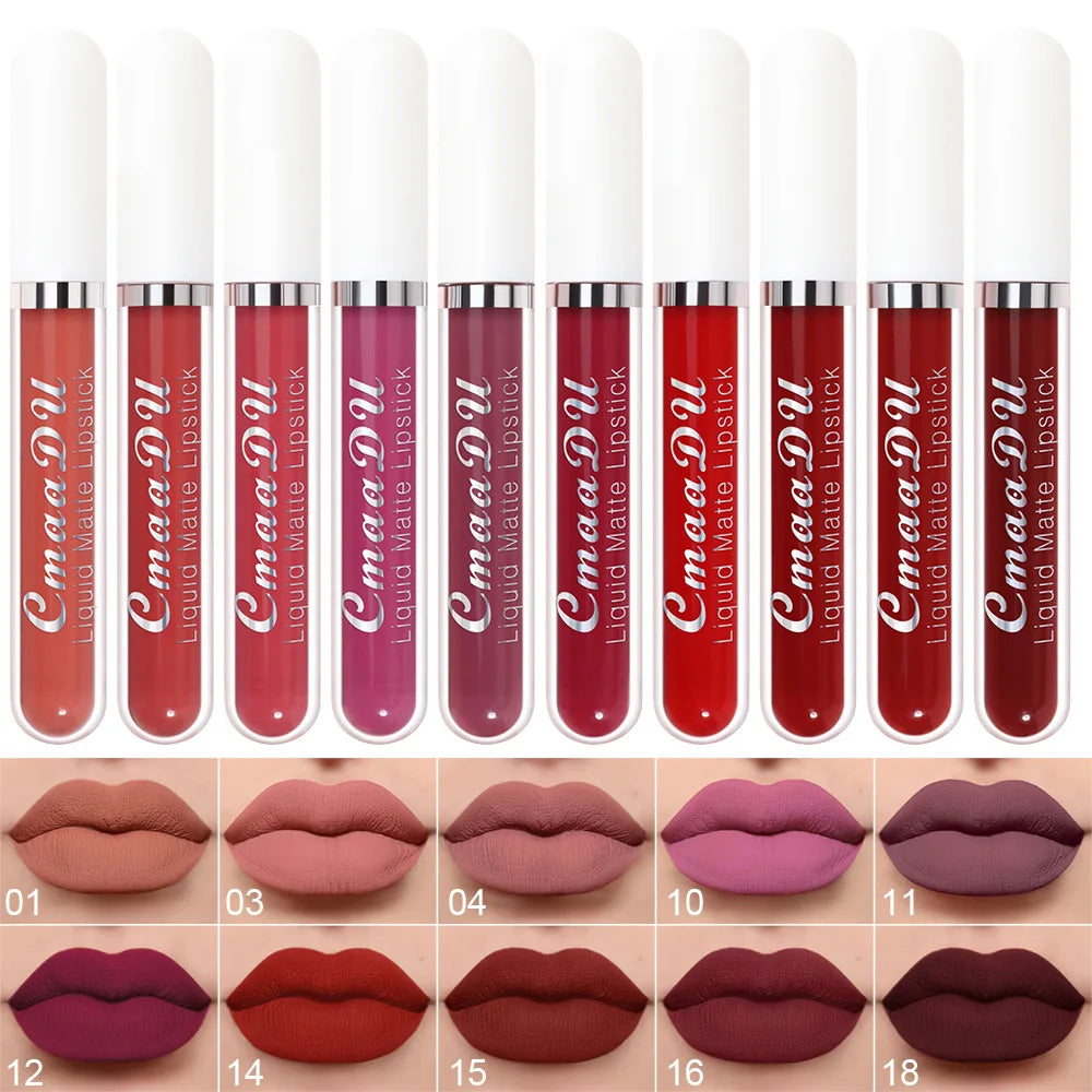 CmaaDu 10pcs Velvet Matte Lip Gloss Set – Durable, Waterproof, Silky Texture, Non-Stick, High Saturation Colors