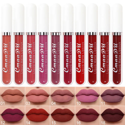 CmaaDu 10pcs Velvet Matte Lip Gloss Set – Durable, Waterproof, Silky Texture, Non-Stick, High Saturation Colors
