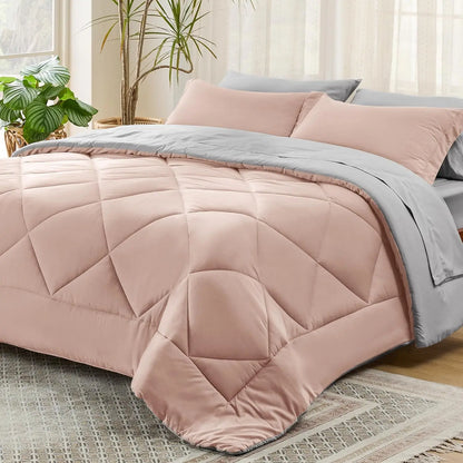 Bedsure Reversible Comforter Set – Queen Bed-in-a-Bag with Sheets & Pillowcases, Twin to King Size
