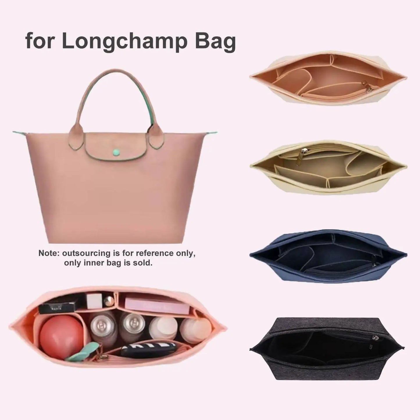 Makeup Organizer Felt Insert Bag: Portable Travel Inner Purse for Women's Handbag - Fits Various Brand Cosmetic Bags