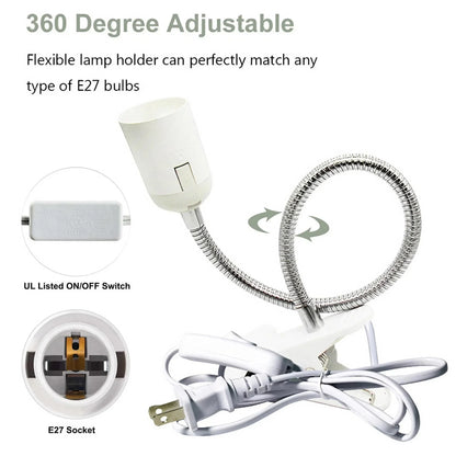 Flexible Desk Lamp Holder: EU US Plug 360 Degree E27 Light Base Socket Gooseneck Clip-on Cable with Power On Switch - Perfect for Home Use