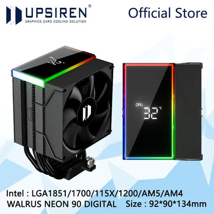 UPSIREN WALRUS NEON 90 CPU Air Cooler – ARGB Digital Display Radiator High Performance Cooling for Intel LGA1851/1700/115X & AMD AM5/AM4