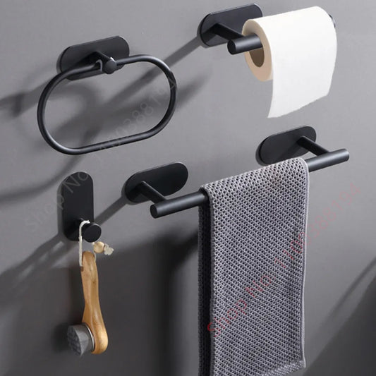 Adhesive Wall Mount Toilet Paper Holder: Black/Silver Kitchen & Bathroom Roll Stand - Convenient Hanging Napkin Rack for WC Accessories