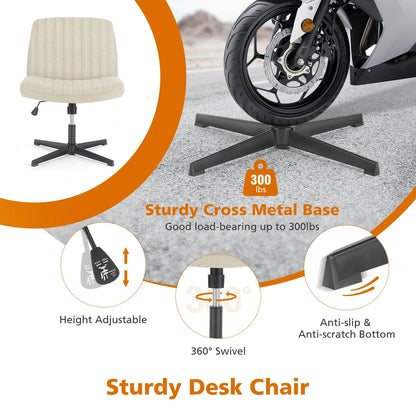 Adjustable Cross Legged Rocking Gaming Chair - Armless Wide Desk Swivel Task Chair for Home Office and Living Room
